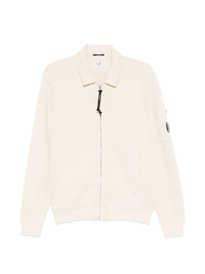 Felpa avorio in cotone con zip 