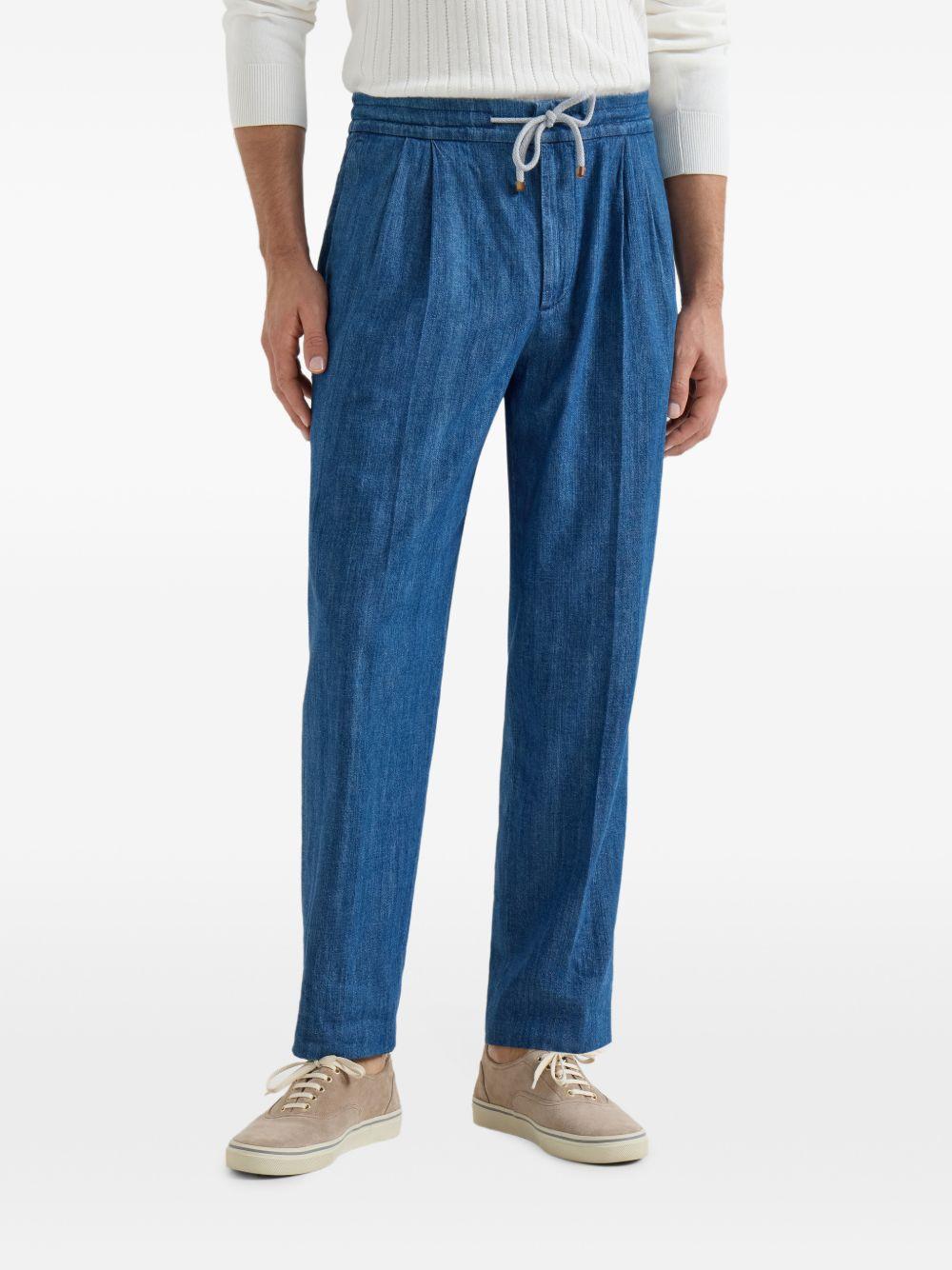 Pantaloni blu denim con coulisse 