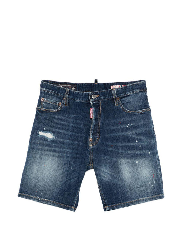 Shorts blu navy effetto distressed 