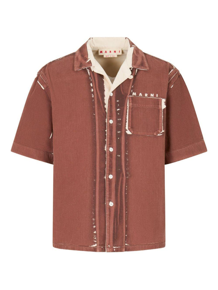 Camicia tobacco con logo ricamato