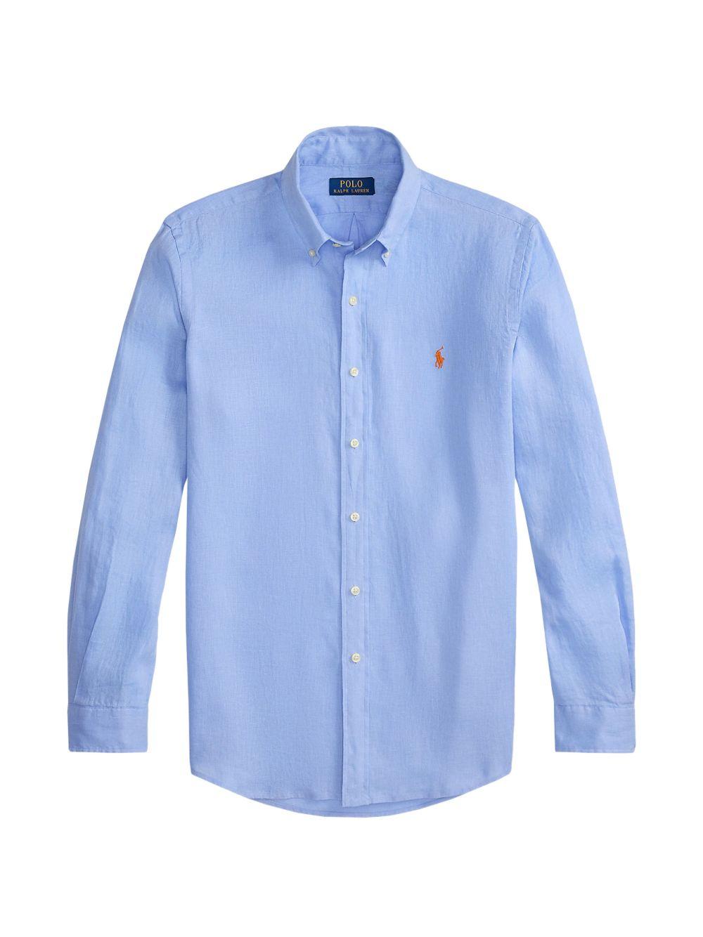 Camicia blu a maniche lunghe con colletto button-down 