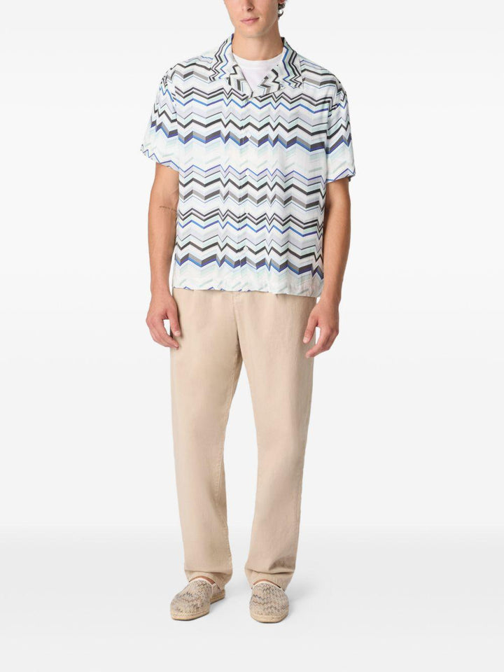 Camicia bowling blu con motivo zigzag 