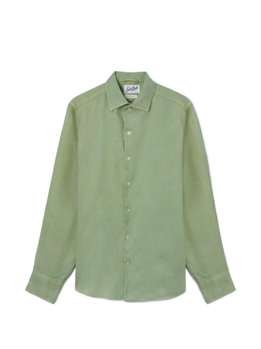 Camicia verde in lino con bottoni 