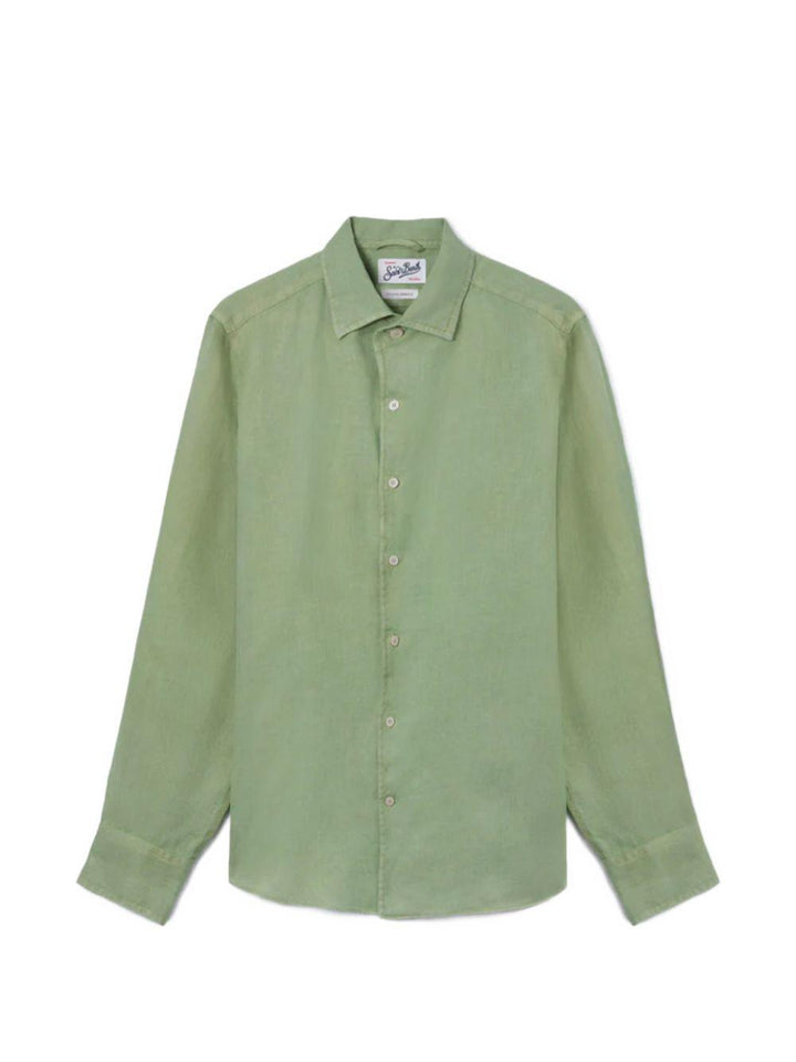 Camicia verde in lino con bottoni 