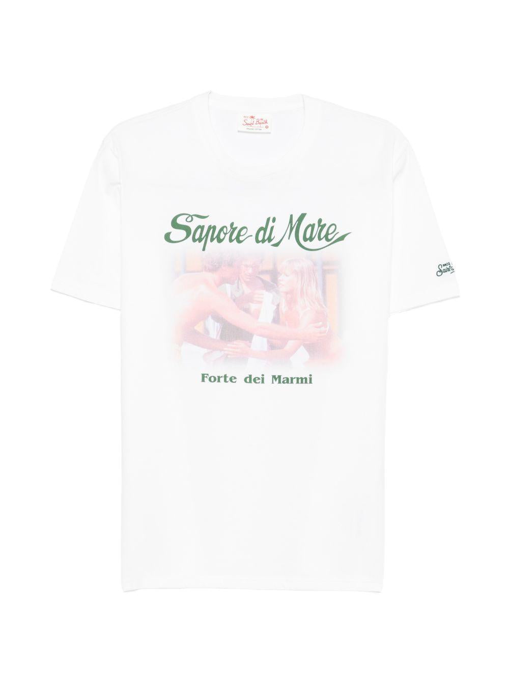 T-shirt bianca in cotone con stampa 