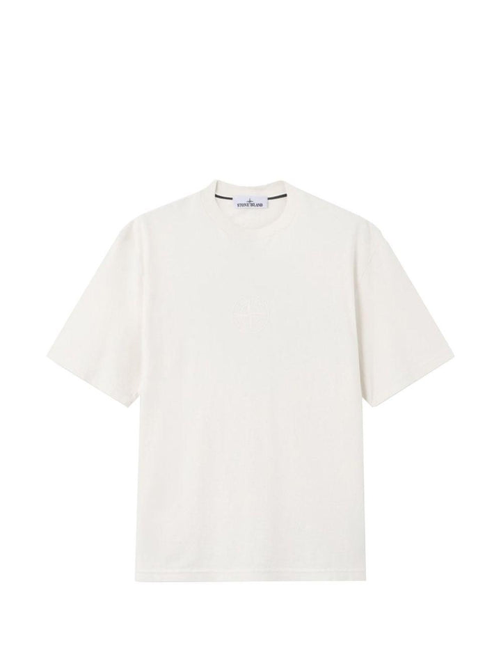 T-shirt girocollo avorio con logo 