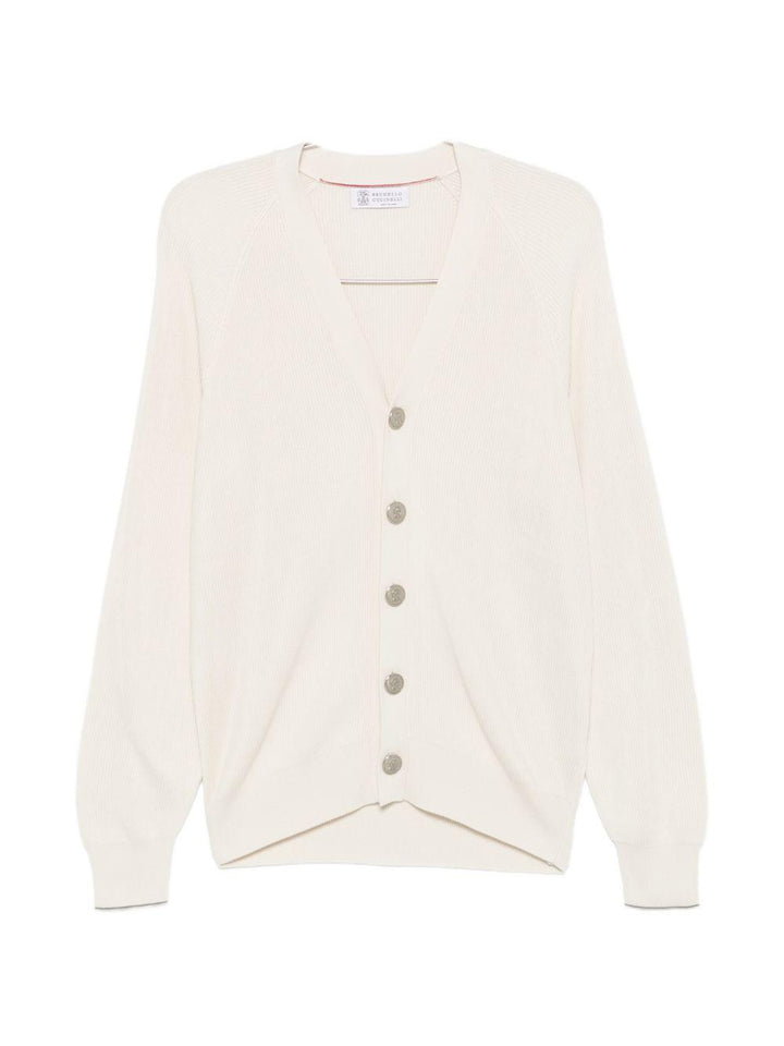 Cardigan beige con scollo a V 
