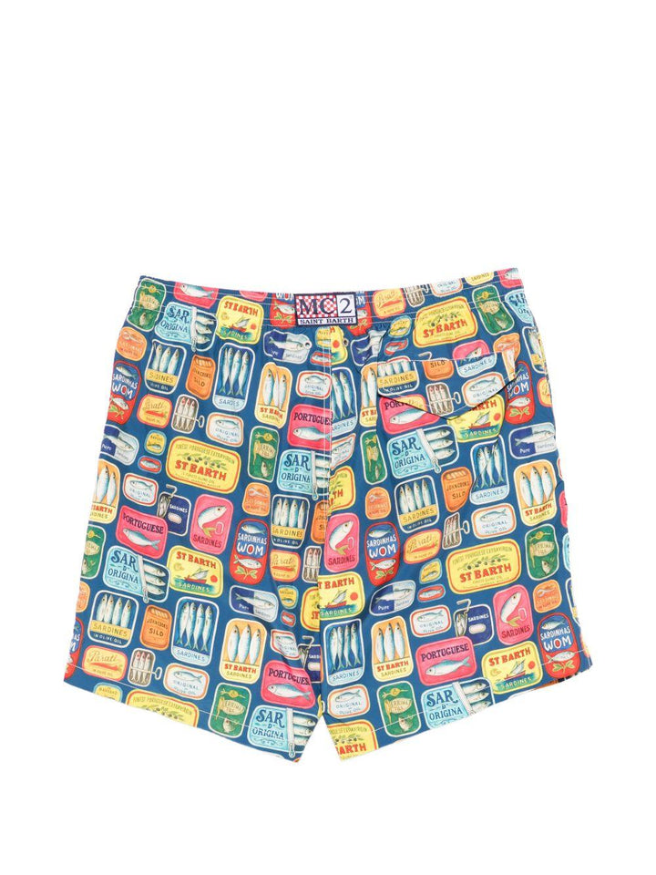 Costume da bagno blu con stampa all-over 