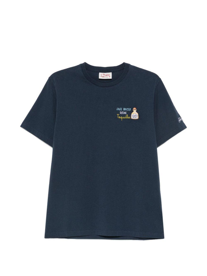 T-shirt blu con stampa grafica 
