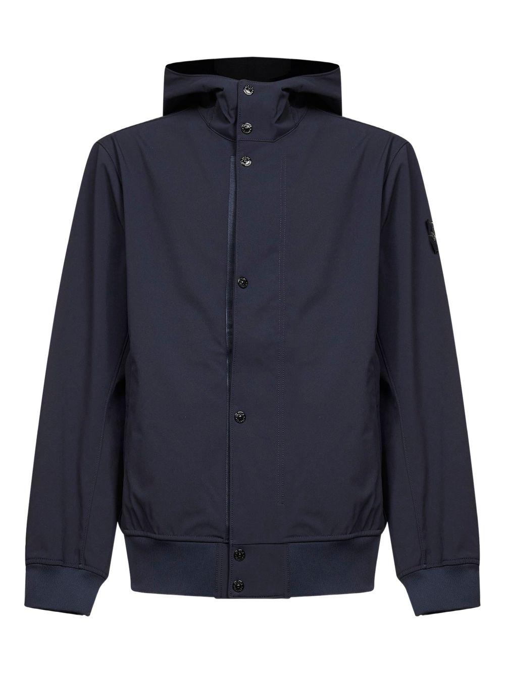 Giacca Shell-r e.Dye Technology con cappuccio e zip blu navy 