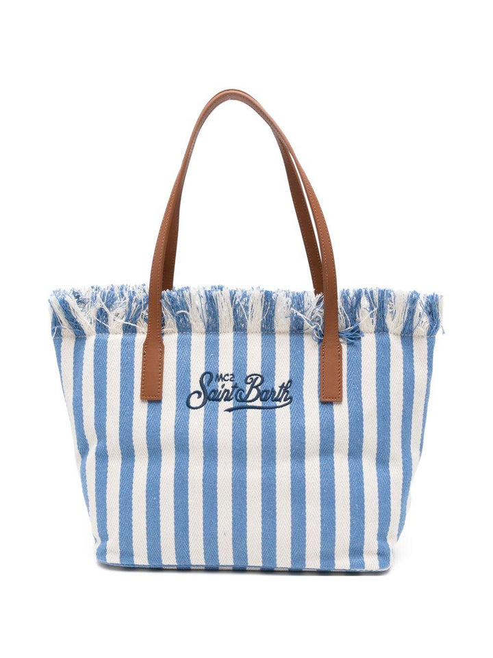 Borsa tote con frange a righe 
