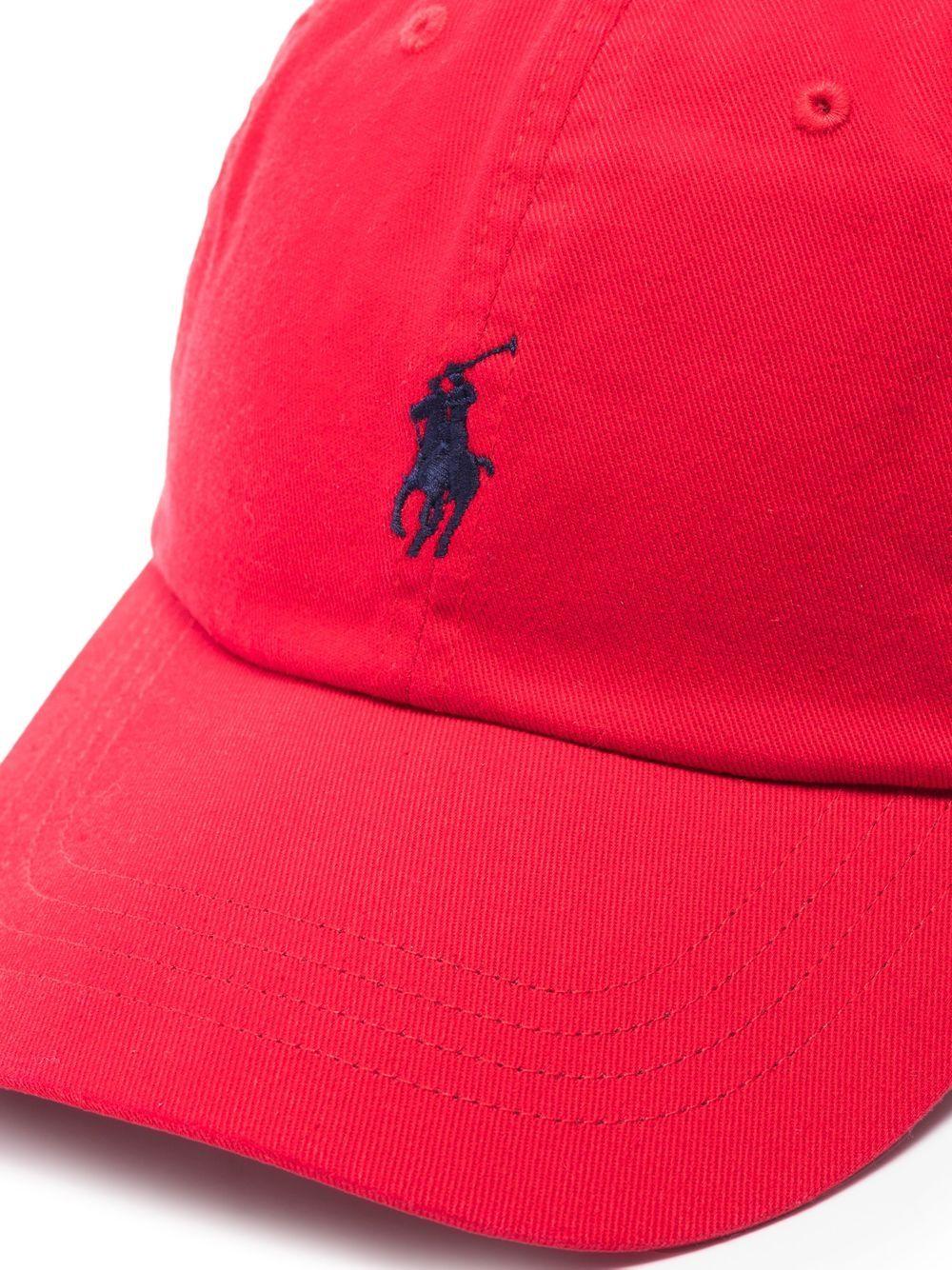Cappellino rosso in cotone con ricamo logo e Polo Pony 