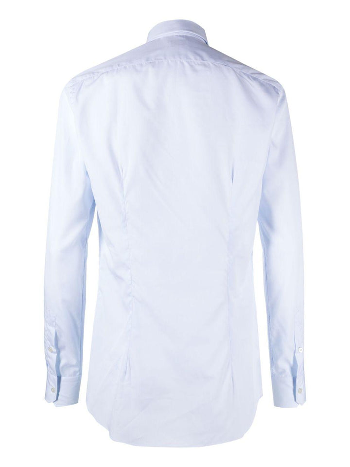 Camicia celeste in cotone con colletto ampio 