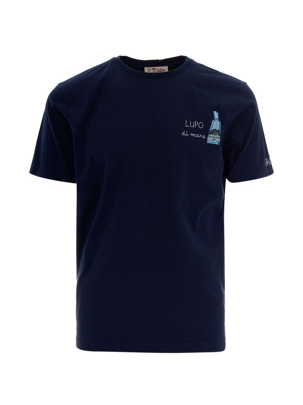 T-shirt blu con stampa grafica 