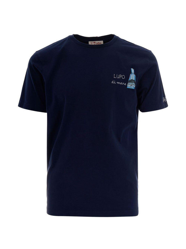 T-shirt blu con stampa grafica 