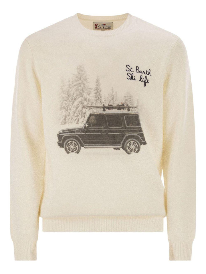 Maglione crema girocollo Heron con ricamo 