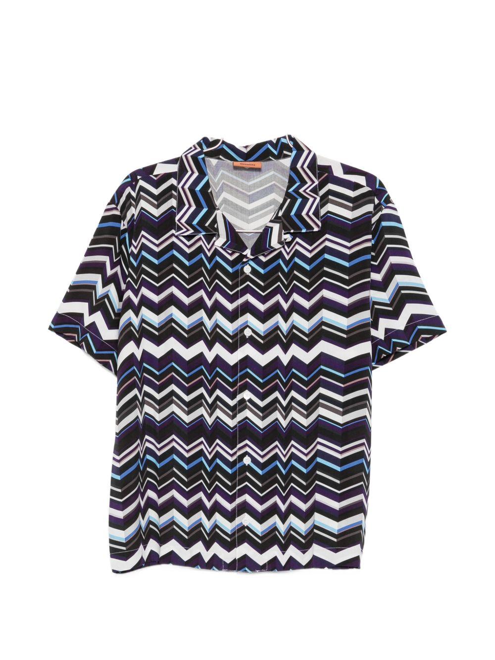 Camicia bowling blu con motivo zigzag 