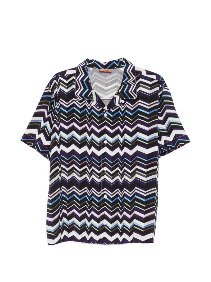Camicia bowling blu con motivo zigzag 