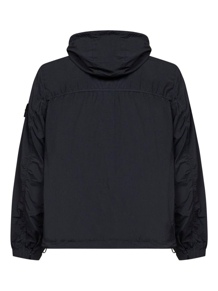 Piumino Nylon Smerigliato con cappuccio e logo nero 