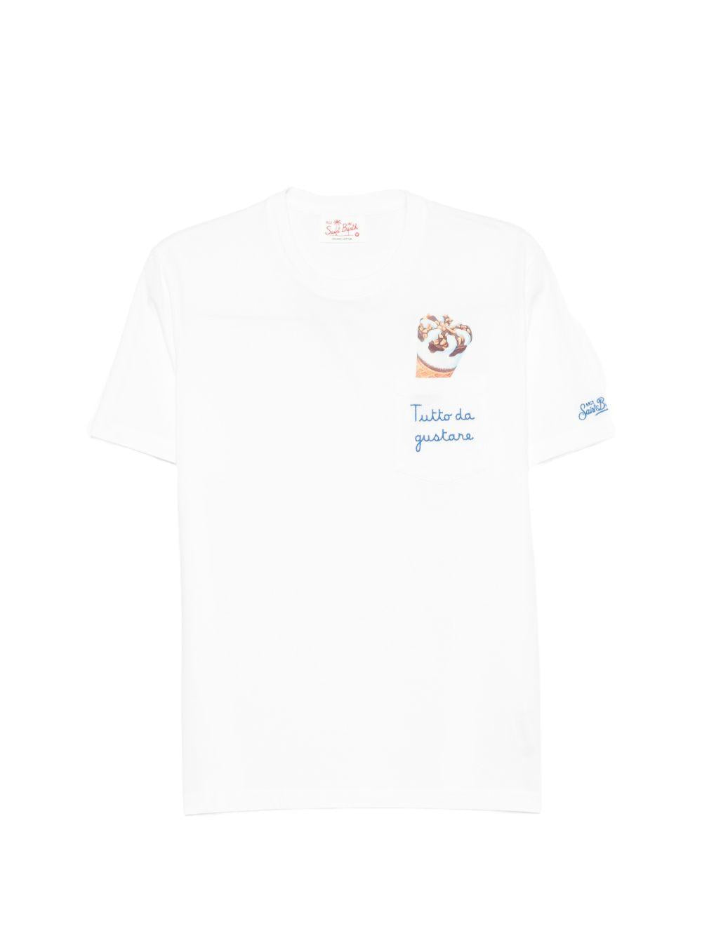 T-shirt bianca con taschino sul petto e ricamo 