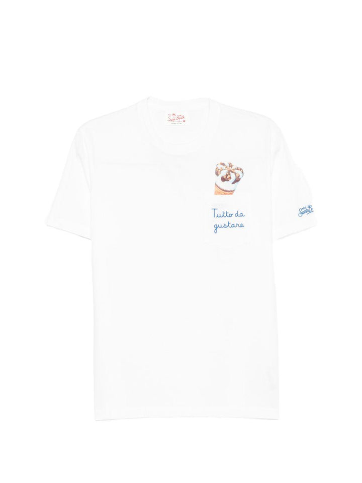 T-shirt bianca con taschino sul petto e ricamo 