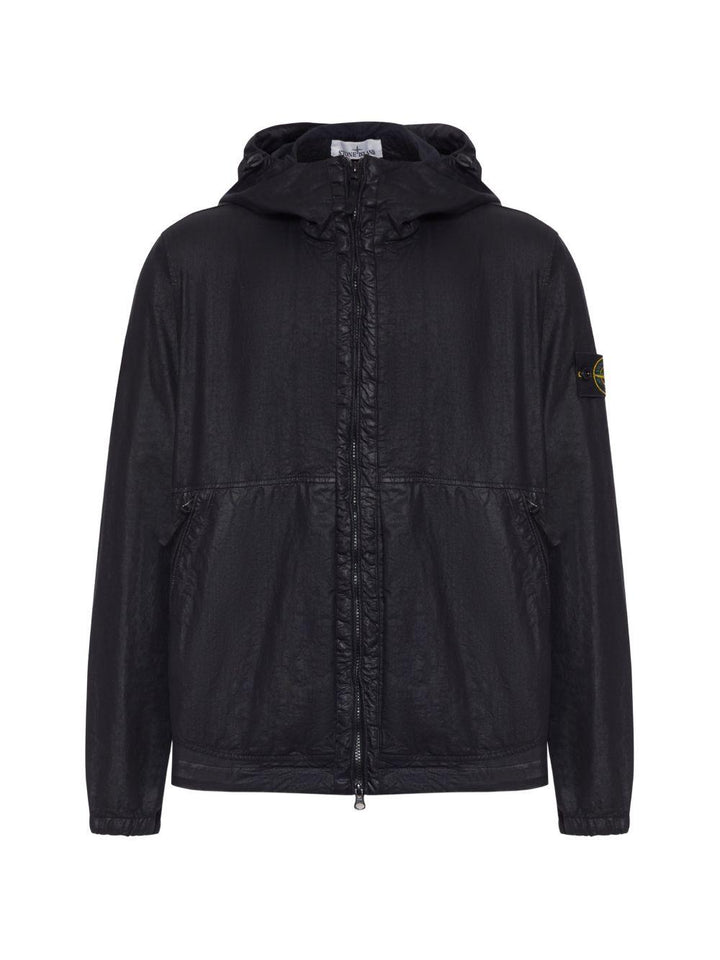Giacca Organic-Look Nylon Panama con cappuccio nera 