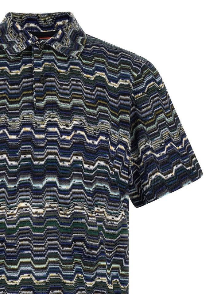 Polo blu con motivo zig zag 