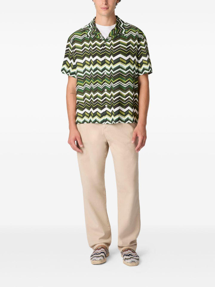 Camicia bowling verde con motivo zigzag 