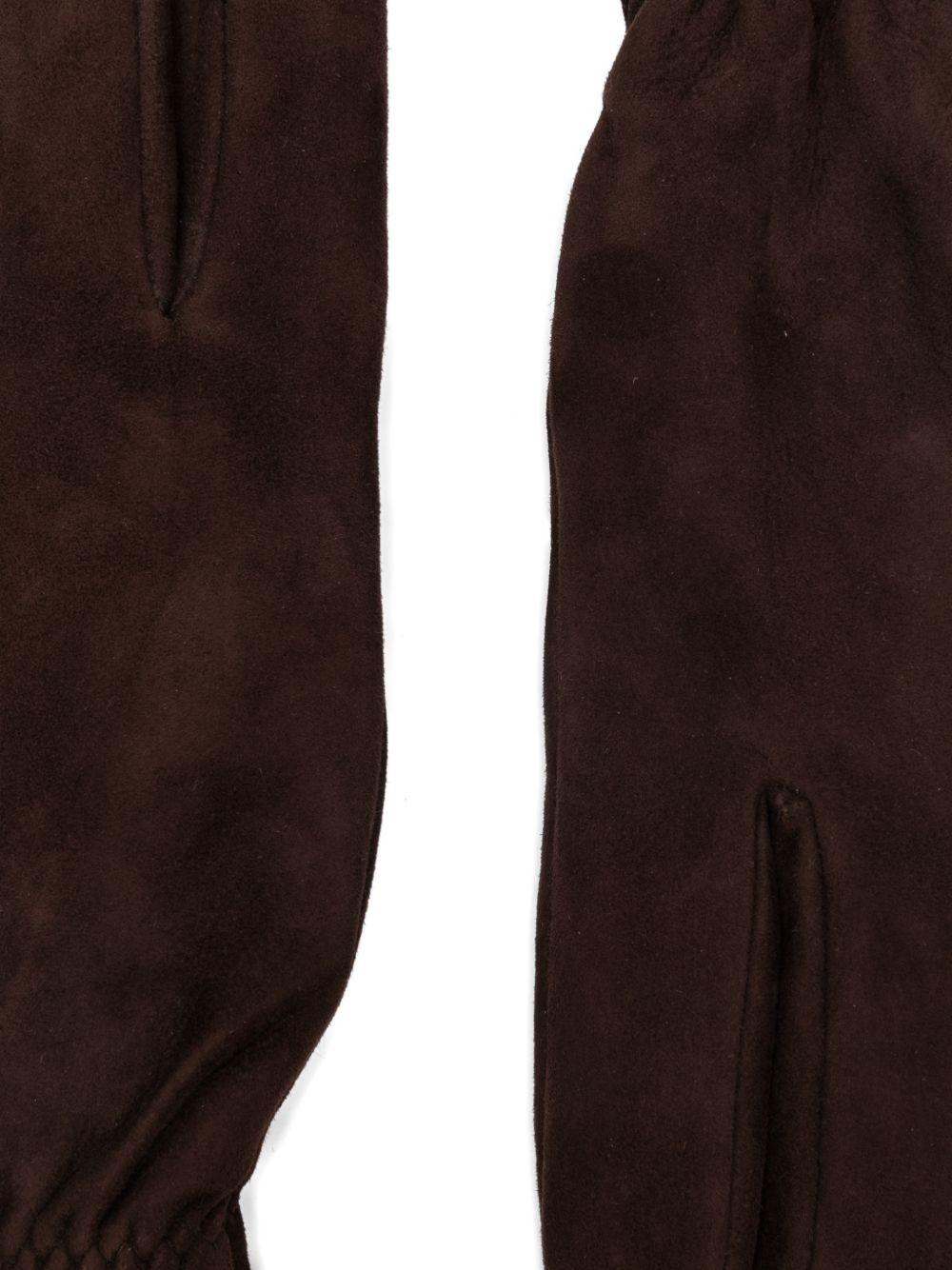 Guanti con ruches in suede marrone 
