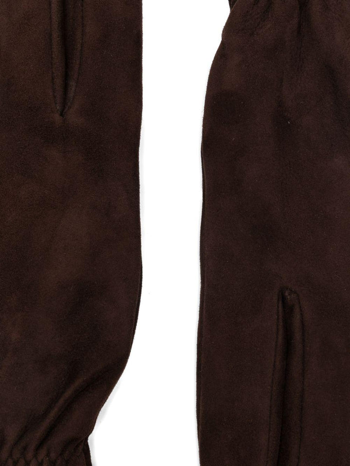Guanti con ruches in suede marrone 