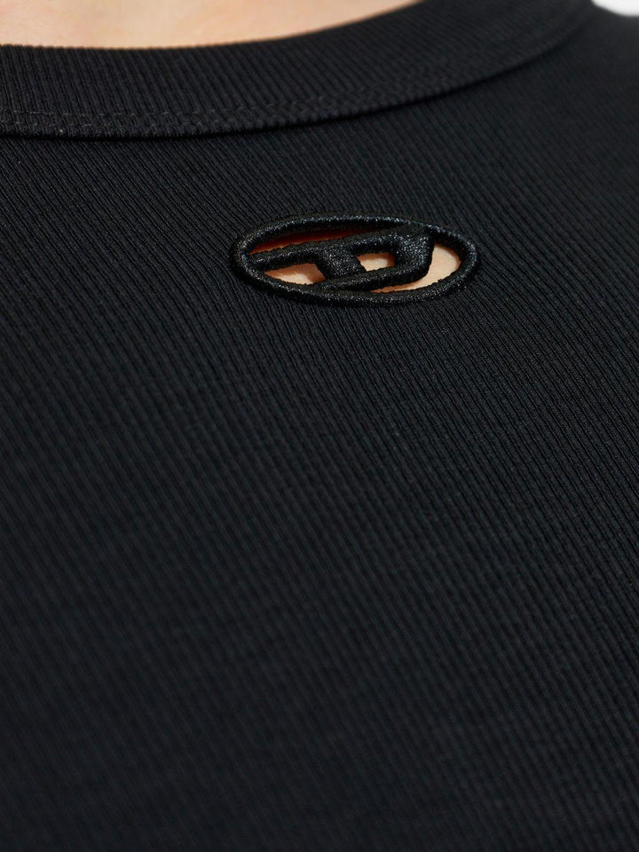 T-shirt a coste con logo nero 