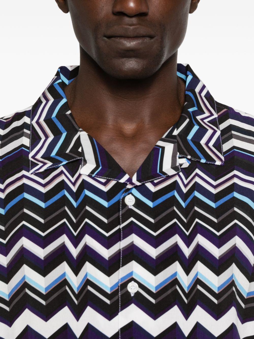 Camicia bowling blu con motivo zigzag 