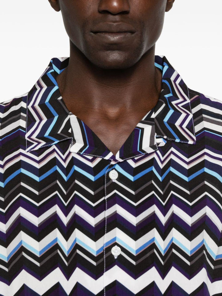 Camicia bowling blu con motivo zigzag 