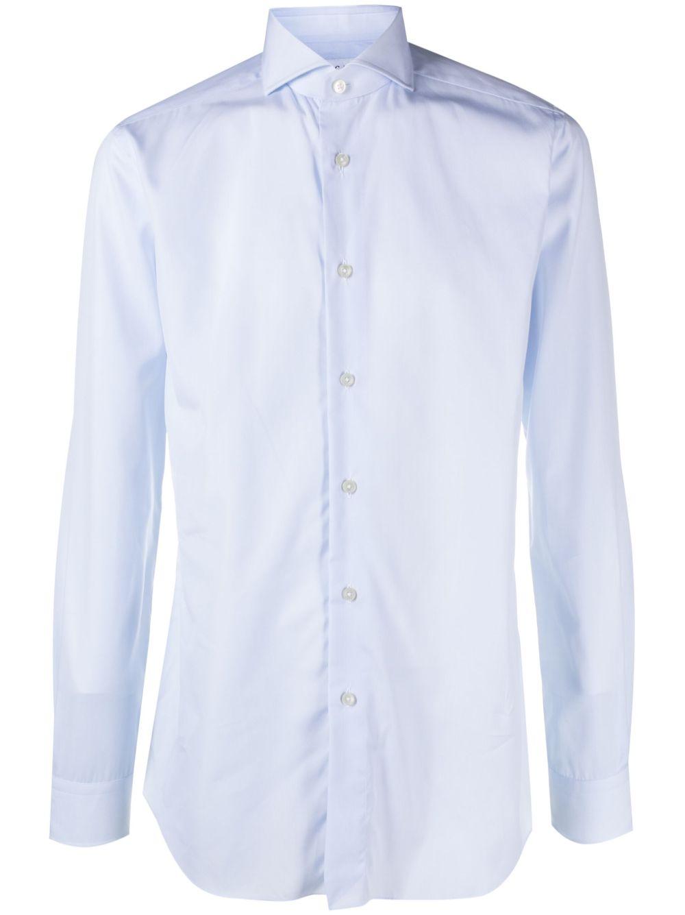 Camicia celeste in cotone con colletto ampio 