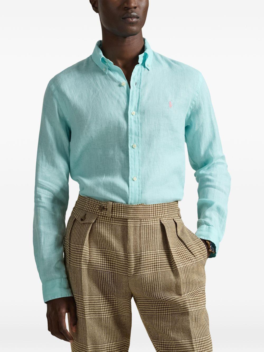 Camicia turchese a maniche lunghe con ricamo 