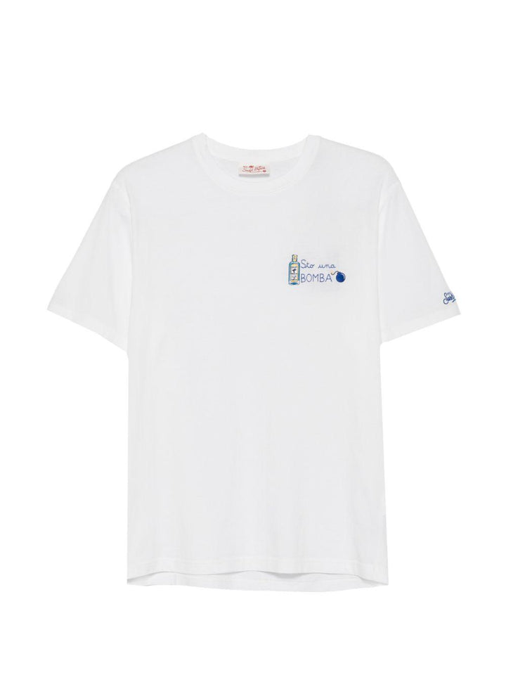 T-shirt bianca in cotone con ricamo 