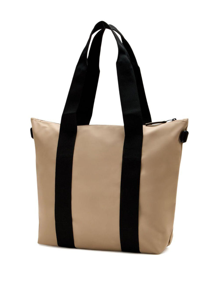 Borsa tote beige con logo inciso 