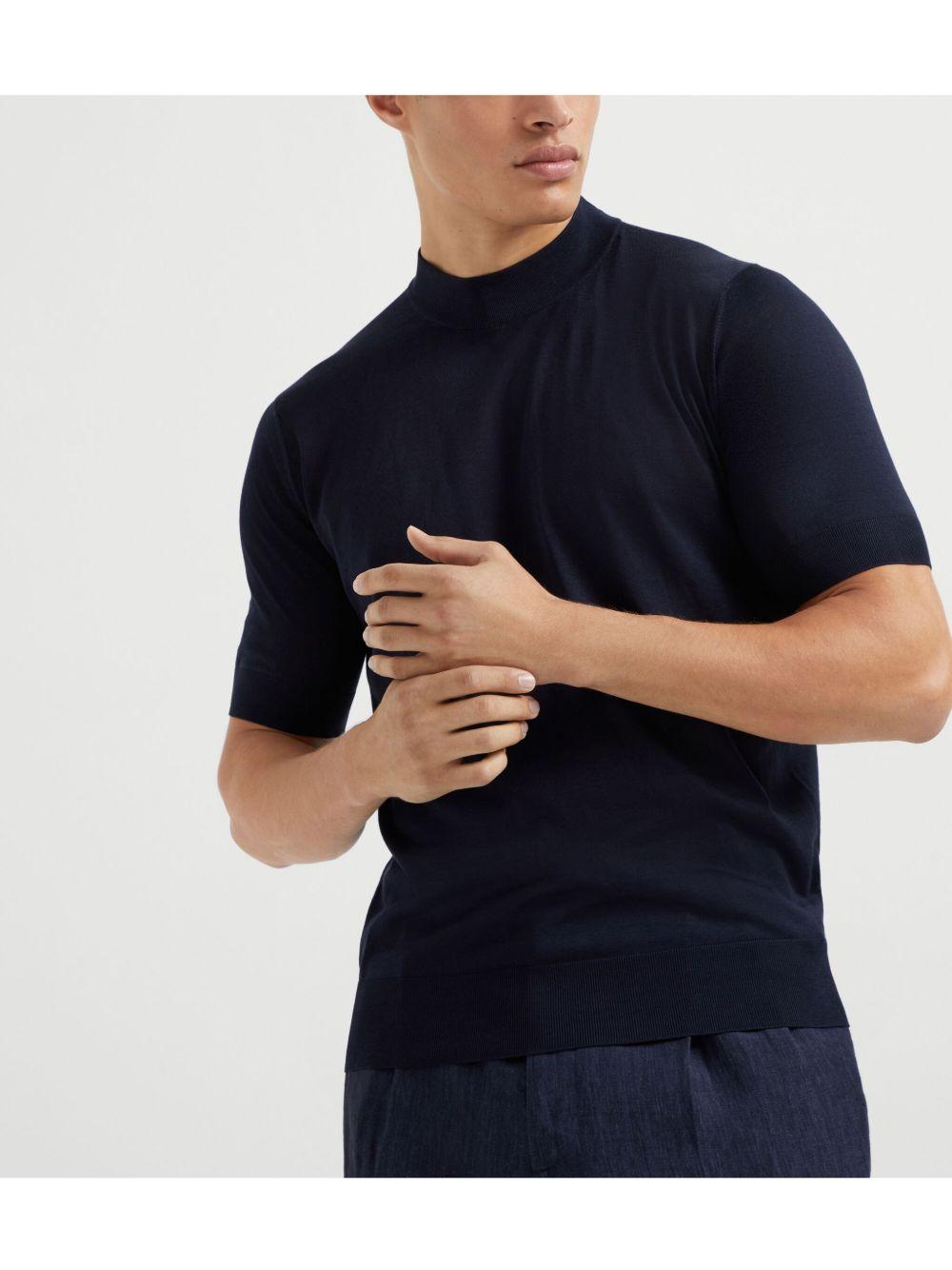 T-shirt lavorata a maglia blu navy 