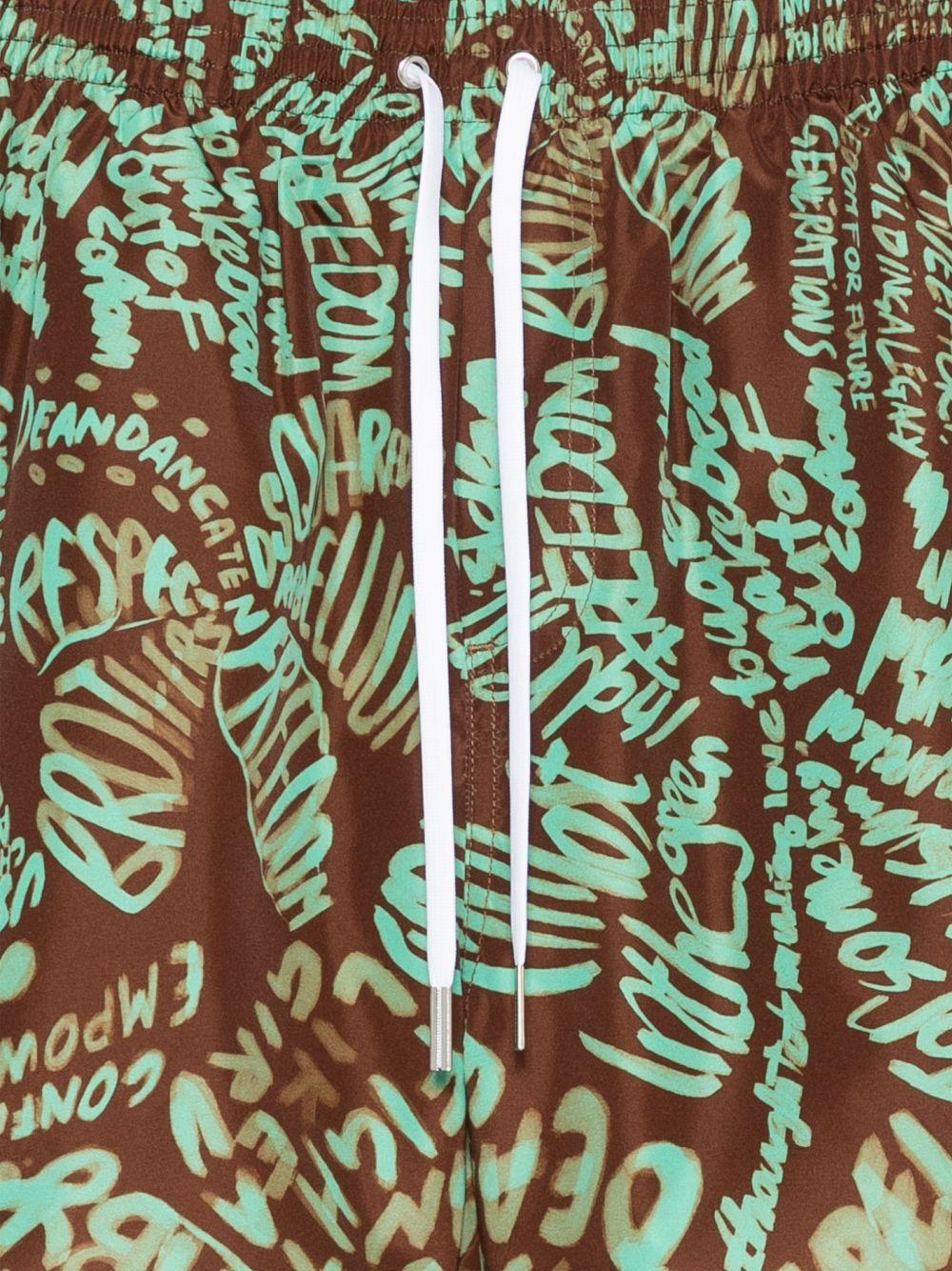 Costume da bagno kaki con stampa graffiti 
