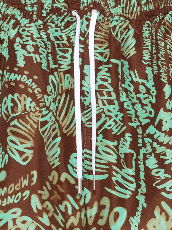 Costume da bagno kaki con stampa graffiti 