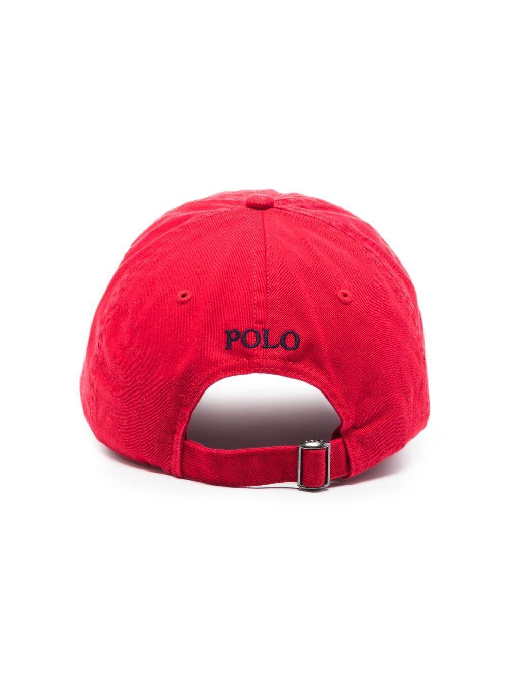 Cappellino rosso in cotone con ricamo logo e Polo Pony 