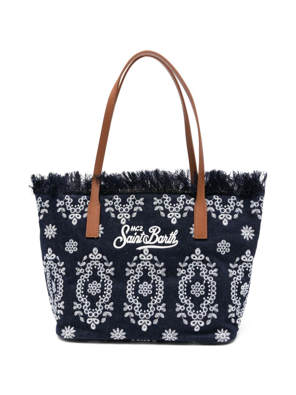 Borsa tote floreale con frange 
