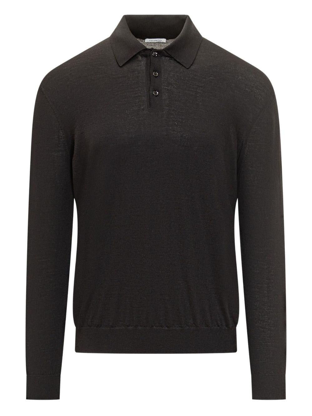 Black long-sleeved wool polo shirt