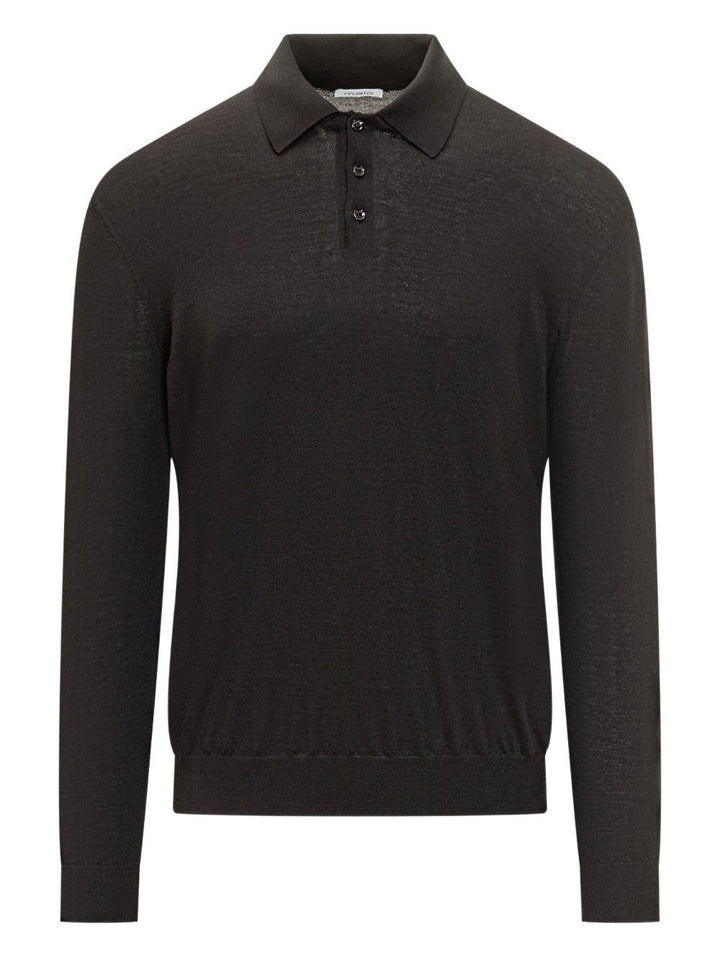 Black long-sleeved wool polo shirt