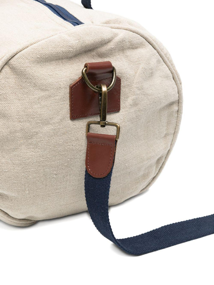 Borsone beige chiaro con logo ricamato, manici e tracolla rimovibile 