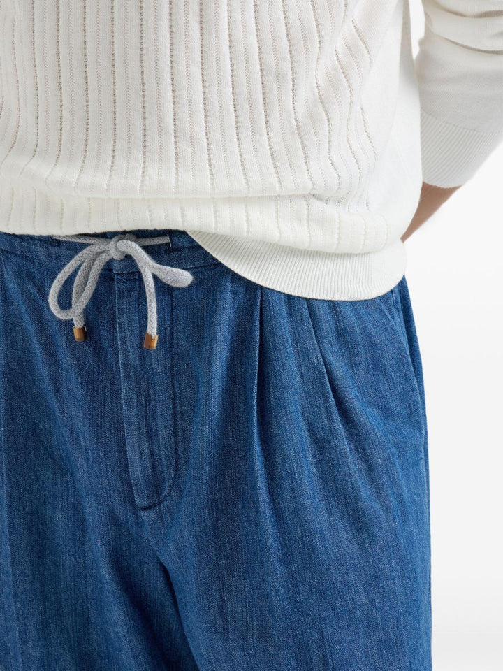 Pantaloni blu denim con coulisse 