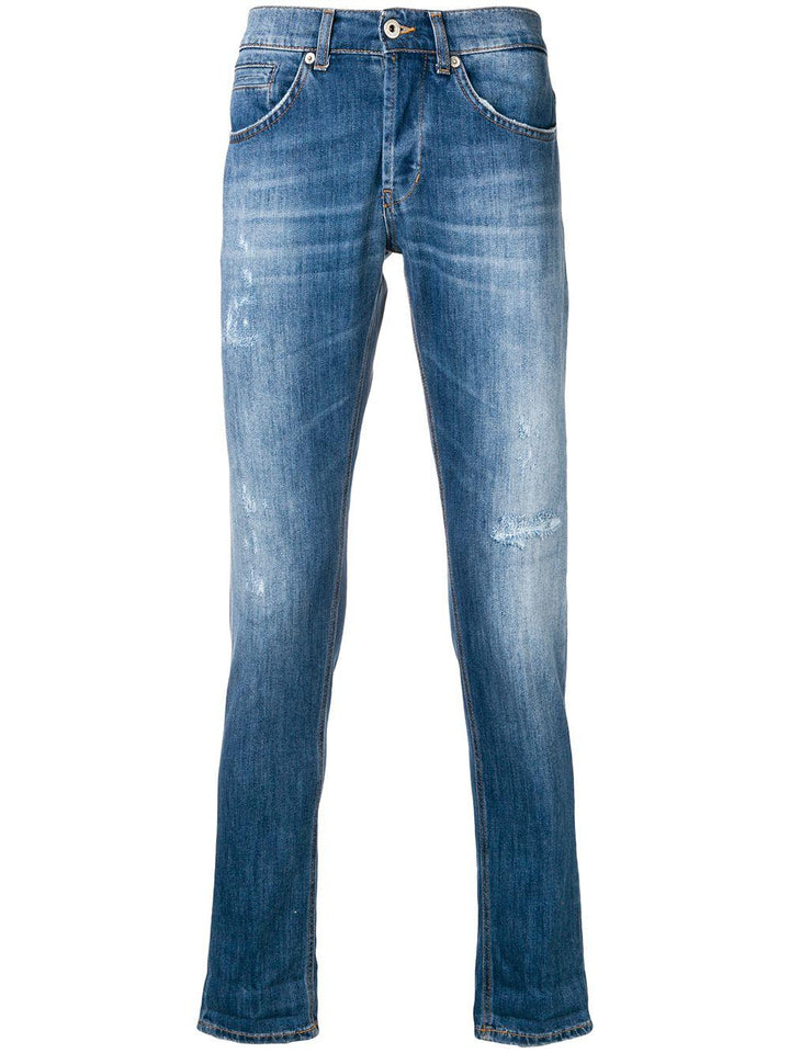 Jeans con effetto schiarito blu 