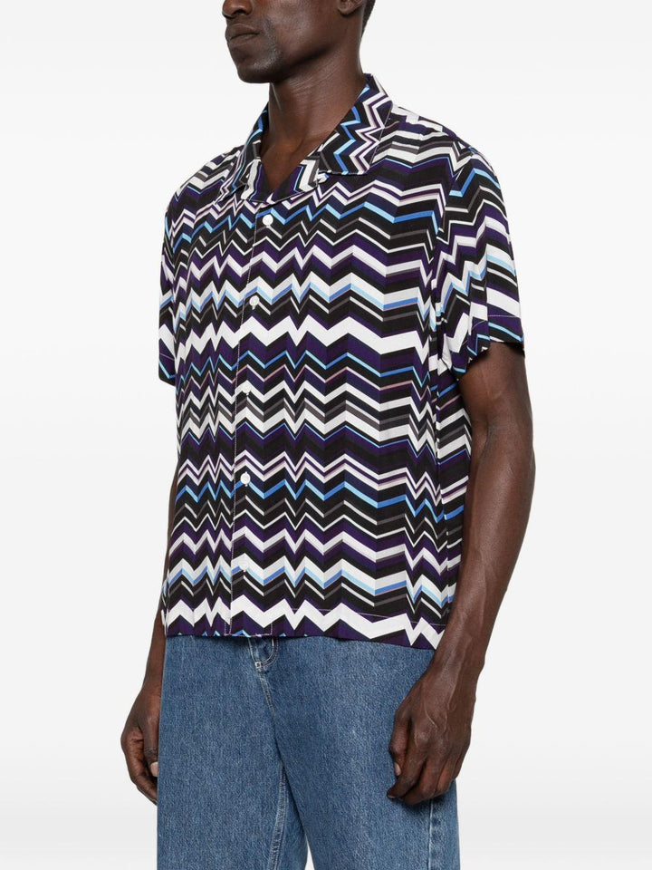 Camicia bowling blu con motivo zigzag 