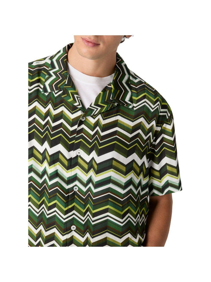 Camicia bowling verde con motivo zigzag 