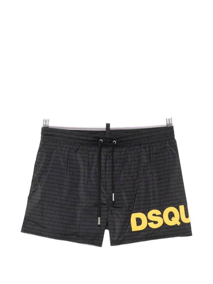Costume da bagno nero e giallo con logo 